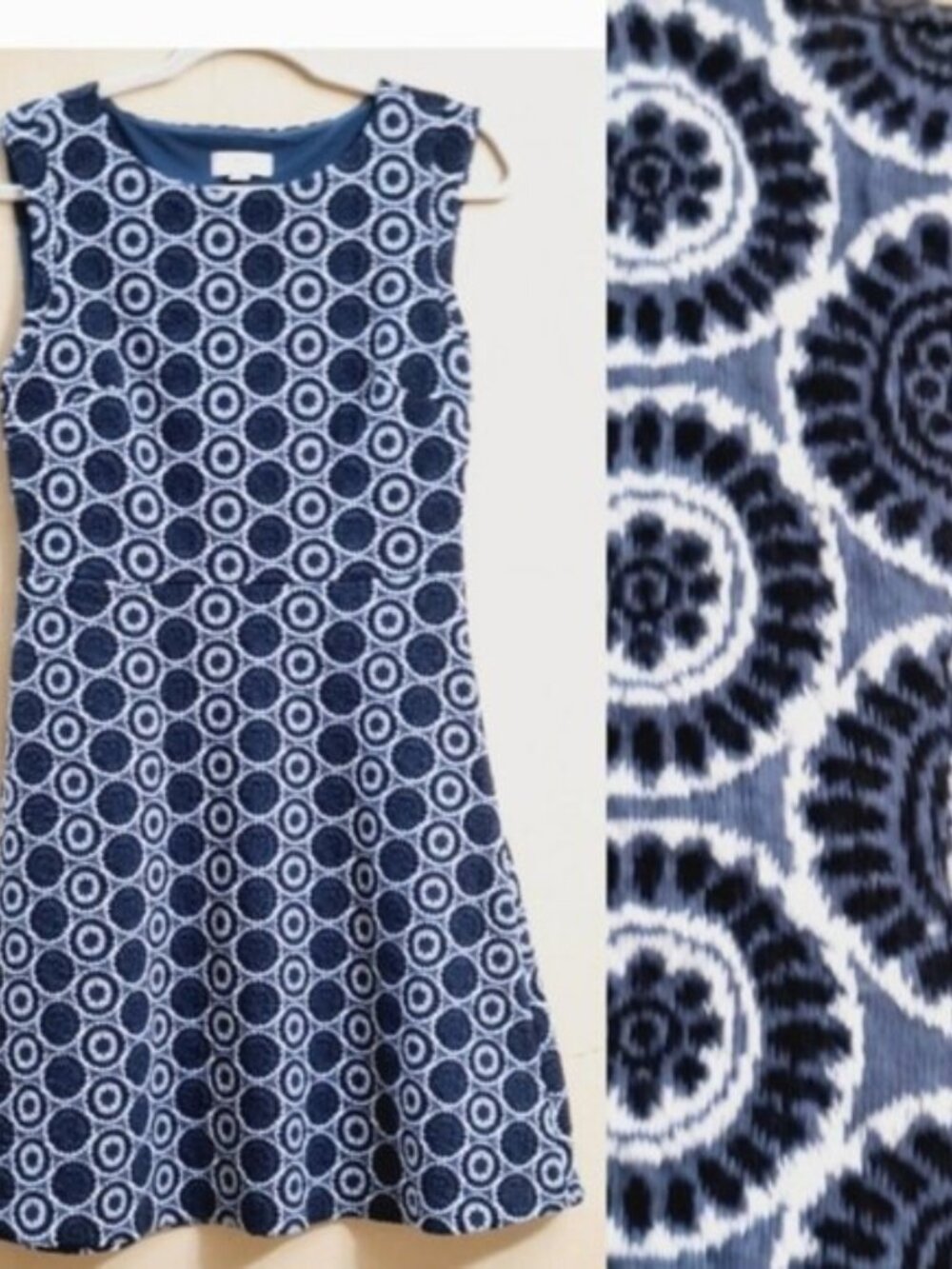 Loft womens Blue white geometric Print  Midi Dress Sleeveless Sz 4 Fit flare